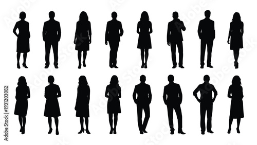 A group of people standing in two rows of business professionals isolated on white background, Vector