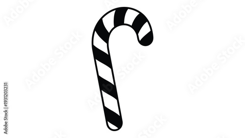 A black and white striped candy cane on a white background isolated on white background, Vector
