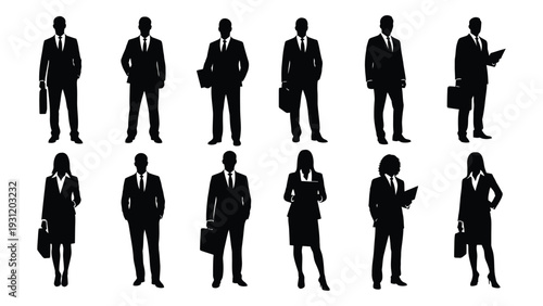 A group of business people in various poses isolated on white background, Vector
