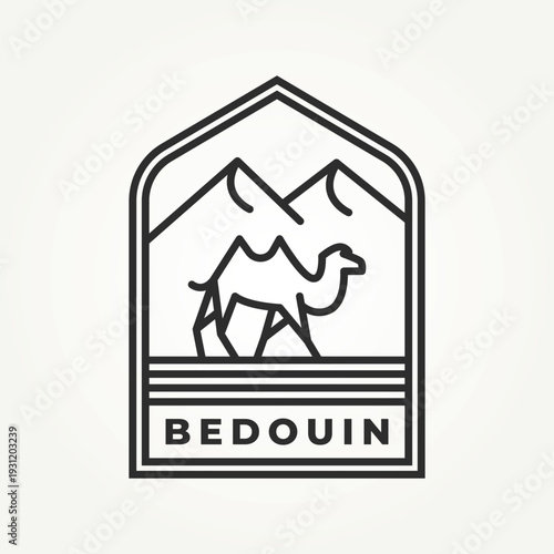 desert camel line art icon logo vector illustration design. adventure and desert travel logo concept