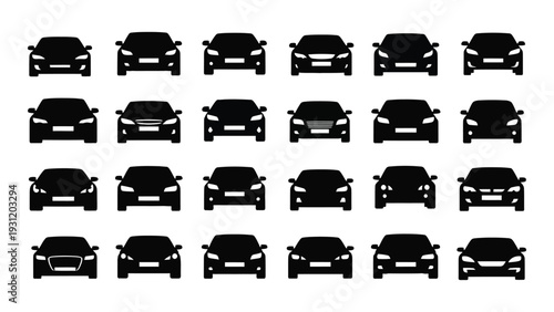 A collection of black car silhouettes on a white background isolated on white background, Vector