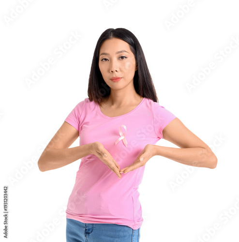 Young Asian woman with pink...