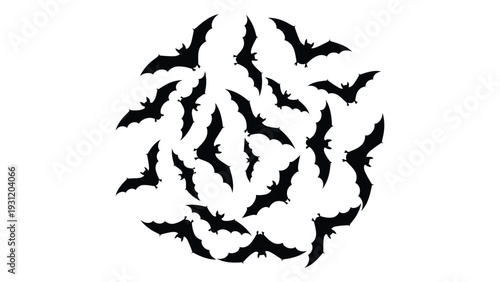 A flock of birds flying in a circular formation isolated on white background, Vector