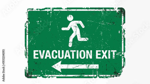 Green Evacuation Exit Sign with Arrow and Running Man Icon