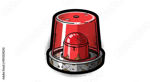 Red warning siren light, emergency alert, danger signal, isolated on white background