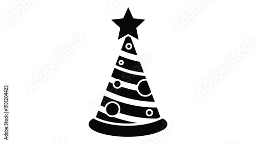 A black and white image of a christmas tree isolated on white background, Vector