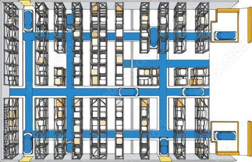 Detailed architectural blueprint of a multi-story office building with floor plans and elevators