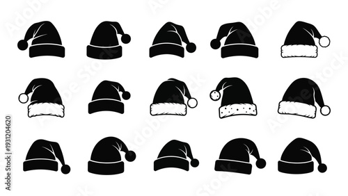 A collection of 15 different santa hats isolated on white background, Vector