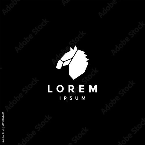 Horse Head Silhouette With Harness Line Logo Design. Strong White Horse Head Silhouette Logo Design.