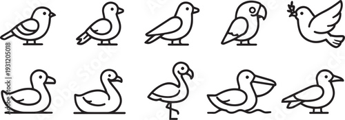 Set of 10 black and white ducks icons vector