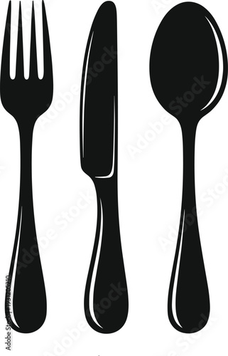 Fork Knife Spoon Silhouette Cutlery Set Black Kitchen Utensils Dining Flatware Vector Illustration