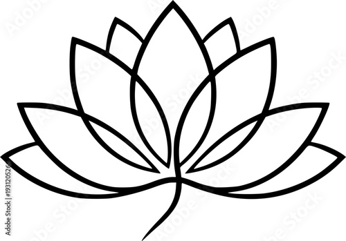 A graceful single continuous line drawing portraying a serene lotus flower, embodying purity and tranquil spirituality, ideal for minimalist branding, peaceful wellness media