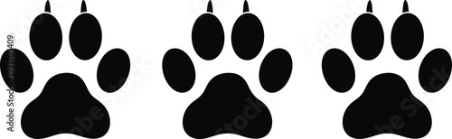 Black Paw Print Icons Set Animal Footprint Silhouettes Isolated on Light Background Vector Illustration