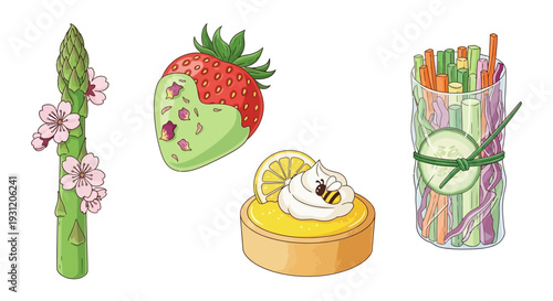 Vibrant healthy food and dessert illustrations for commercial use