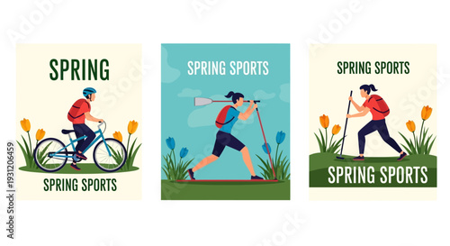 People enjoying spring sports activities like cycling and golf