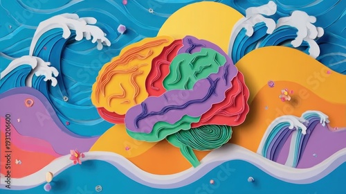 Dynamic brain collage background, great for digital displays, event promotions, storytelling, and creative backdrops. The paper texture adds movement and intellectual depth to design.