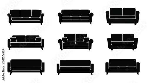 A collection of different sofa styles and shapes isolated on white background, Vector