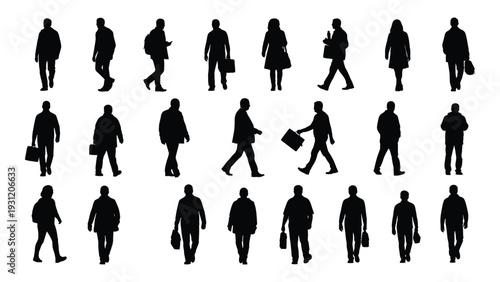 A group of people walking in different directions isolated on white background, Vector