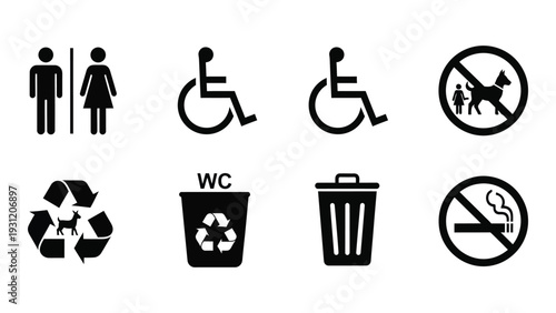 A set of universal icons for restrooms and facilities isolated on white background, Vector