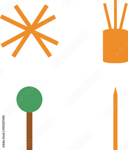 Incense Sticks and Sparkler Icon Set with Aromatherapy Diffuser, Firework Spark, and Burning Match Elements for Festival and Relaxation Design