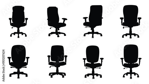 A collection of office chairs in silhouette isolated on white background, Vector