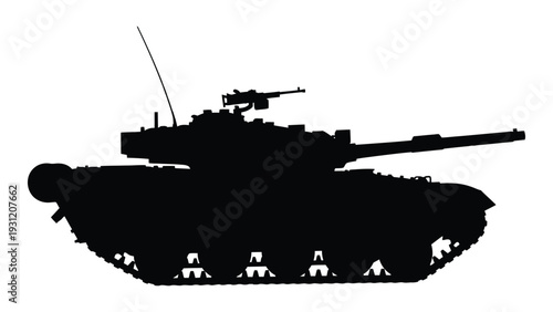 A black silhouette of a military tank on a white background isolated on white background, Vector
