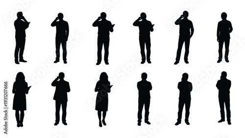 A group of people saluting in different poses and outfits isolated on white background, Vector