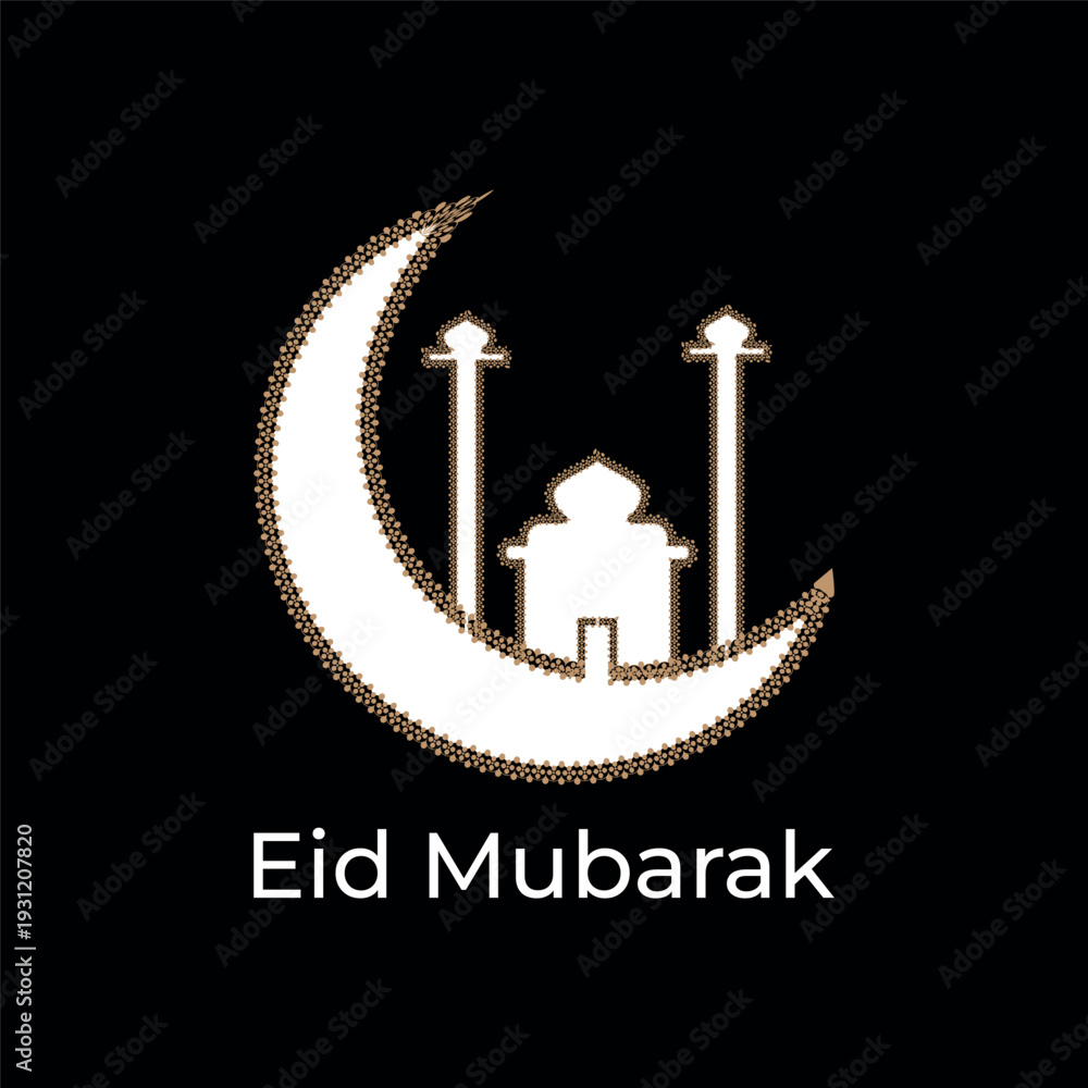 Fototapeta premium Elegant Eid Mubarak Greeting with Crescent Moon and Mosque