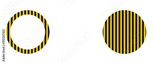 Yellow and black caution circle warning tape frame set. roadwork construction. designed for industrial safety. Caution tape border and safety stripe. Hazardous warning tape sets