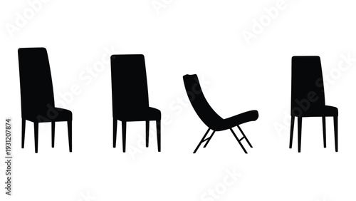 A group of four black chairs on a white background isolated on white background, Vector