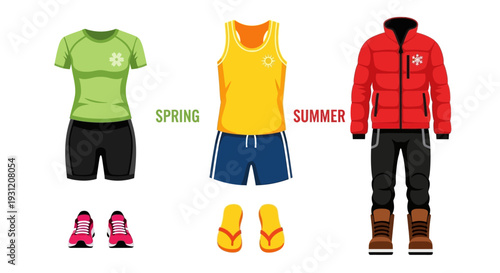 Seasonal clothing outfits for spring summer and winter