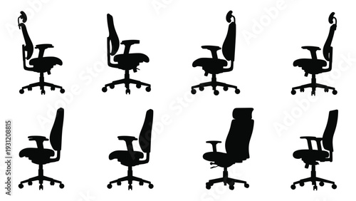 A collection of office chair silhouettes in various positions isolated on white background, Vector