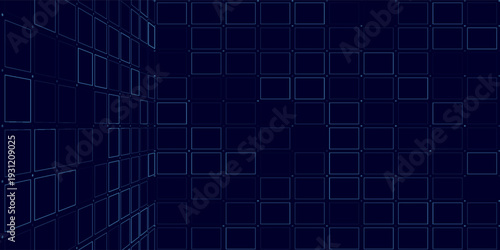 Blue HUD interface grid with digital square dots on black background. Futuristic user interface layout for technology design or tech dashboard.