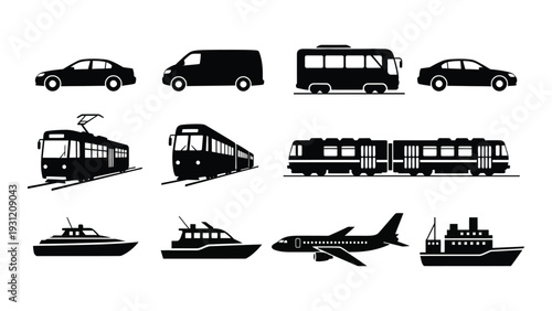 Various modes of transportation icons isolated on white background, Vector