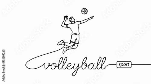 Continuous line drawing of a business executive jumping to spike a volleyball on white background, concept for corporate team building, leadership training and employee wellness competition