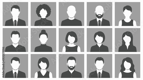 Diverse flat profile avatar icons of business executives and office employees in grid layout, concept for corporate team page, human resources directory and staff member identification