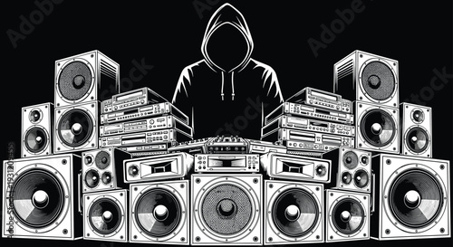 Custom Chopper and Modern Touring Motorcycle Illustration Set, Biker Riders in Black and White Engraving Style for Graphic Design, Vector