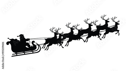 Santa claus in his sleigh with reindeer isolated on white background, Vector