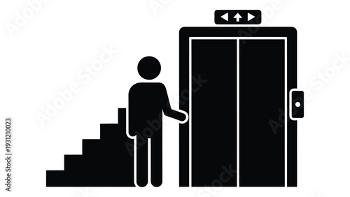 A person choosing between stairs and an elevator isolated on white background, Vector