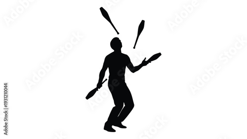 A person is juggling clubs in the air isolated on white background, Vector