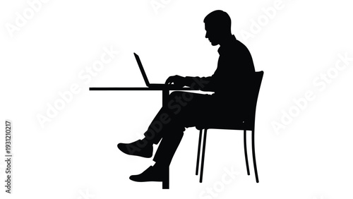 A person sitting on a chair and using a laptop isolated on white background, Vector