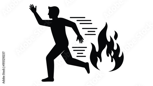 A man running away from flames isolated on white background, Vector