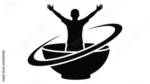 A man in a bowl with a ring around it isolated on white background, Vector