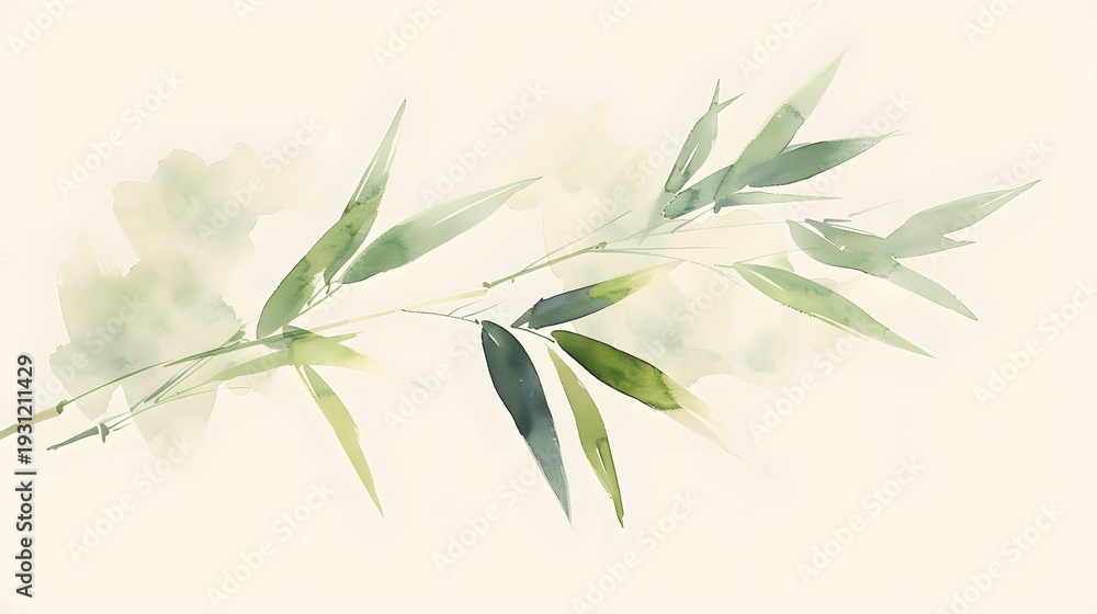 Obraz premium flat watercolor illustration small bamboo branch
