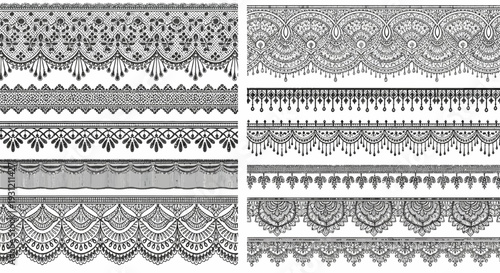 Collection of ornate black lace borders and patterns arranged in a grid format