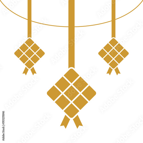 Golden Ketupat Border Flat Design Ramadan and Eid Mubarak Frame.