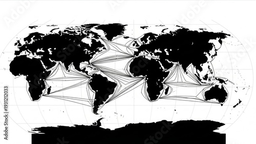 World map showing global shipping routes and trade connections.