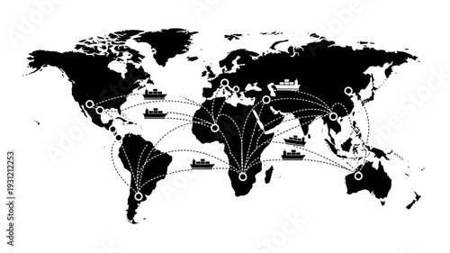 World map with global travel routes and connections illustrated.