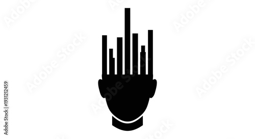 Stylized black and white illustration of a human head with a sound wave or equalizer bars emerging from it, representing music, audio, or thought.