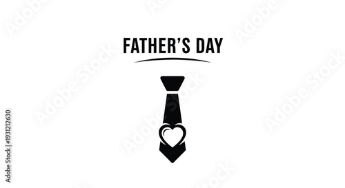 Simple black and white vector graphic illustration celebrating father's day with a tie icon featuring a heart detail